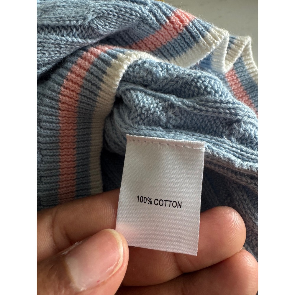 Ellsworth + Ivey Womens Blue Cable Knit Polo Sweater Preppy Old Money Size S - Picture 6 of 6